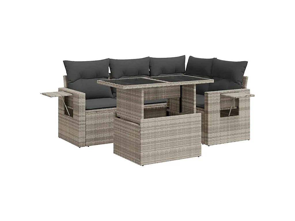 Salon de jardin 5 pcs avec coussins gris clair résine tressée