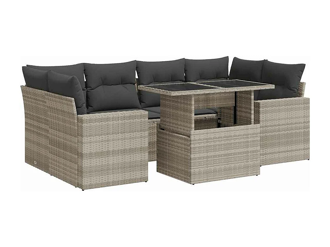 Salon de jardin avec coussins 7 pcs gris clair résine tressée