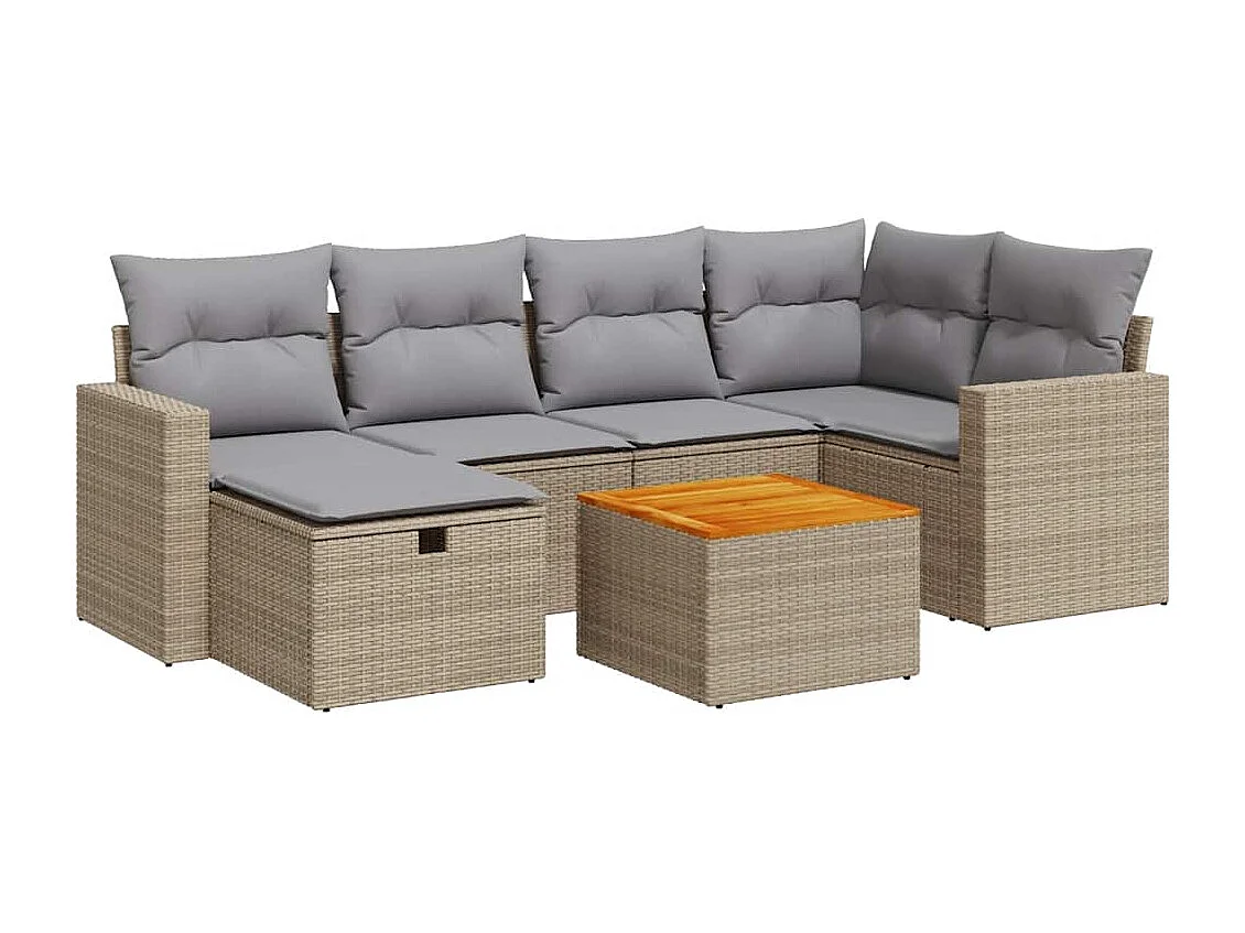 Set Divani da Giardino 7 pz con Cuscini Beige in Polyrattan