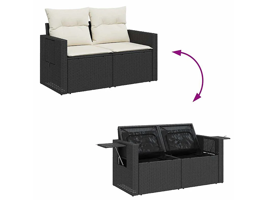 7-tlg. Garten-Sofagarnitur mit Kissen Schwarz Poly Rattan