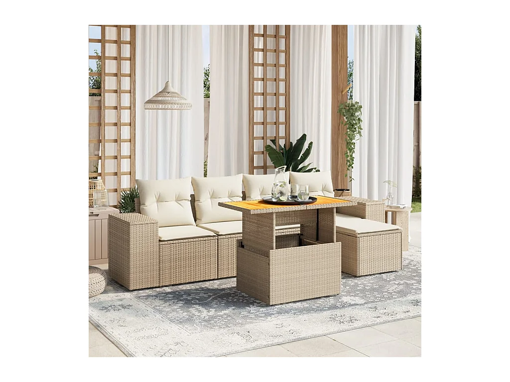 Salon de jardin avec coussins 6 pcs beige résine tressée