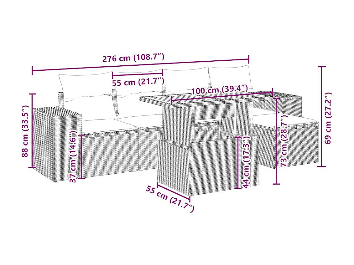 Salon de jardin avec coussins 6 pcs beige résine tressée