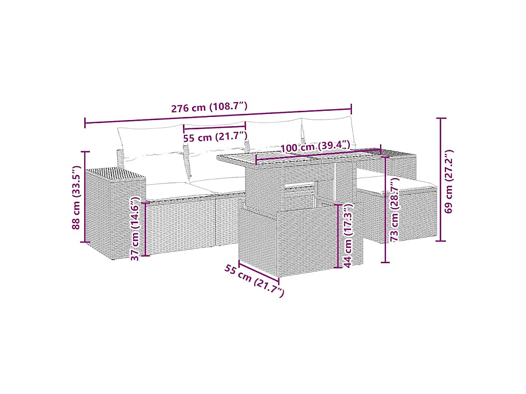 Set Divano da Giardino 6 pz con Cuscini Beige in Polyrattan