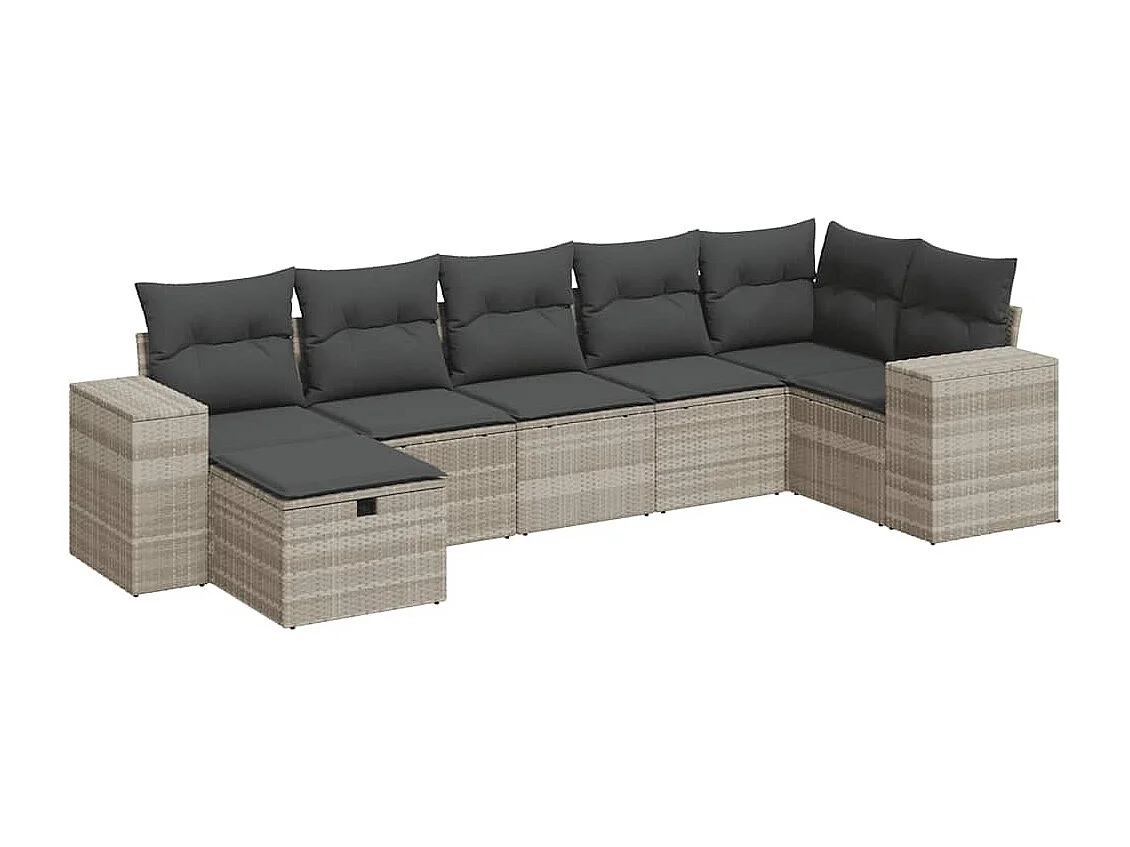 Salon de jardin avec coussins 7 pcs gris clair résine tressée