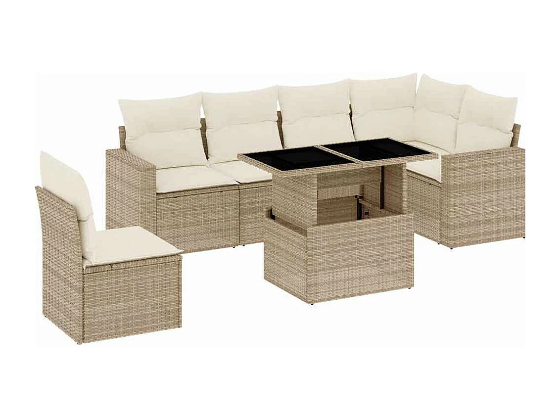 Salon de jardin avec coussins 7 pcs beige résine tressée