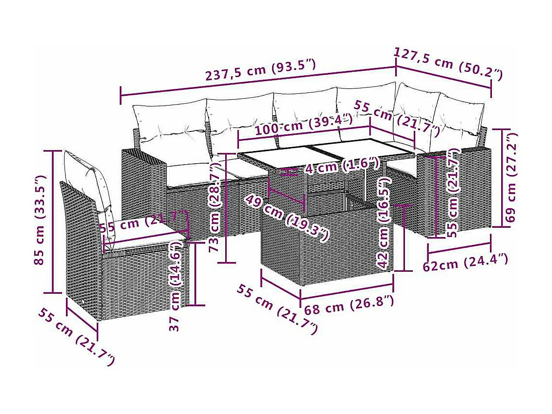 Salon de jardin avec coussins 7 pcs beige résine tressée