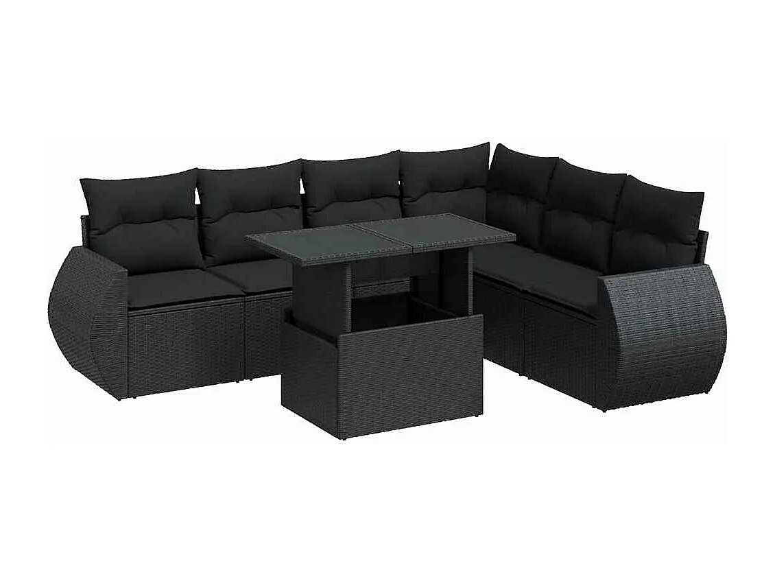 Set Divani da Giardino con Cuscini 7pz Nero Polyrattan