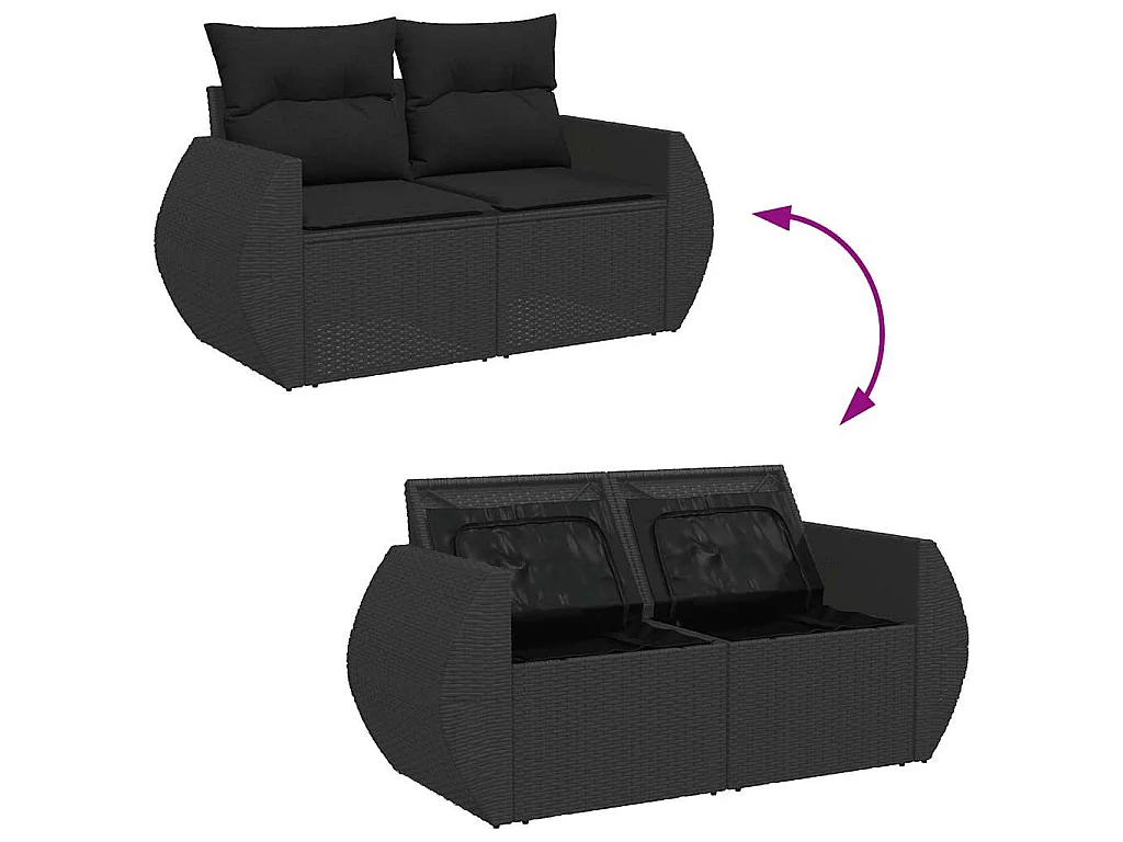 7-tlg. Garten-Sofagarnitur mit Kissen Schwarz Poly Rattan