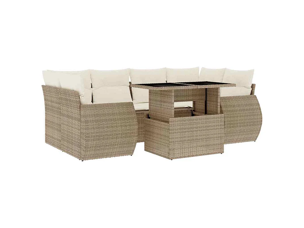 Set Divani da Giardino 7 pz con Cuscini Beige in Polyrattan