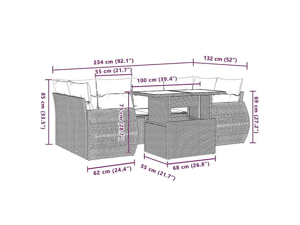 Set Divani da Giardino 7 pz con Cuscini Beige in Polyrattan