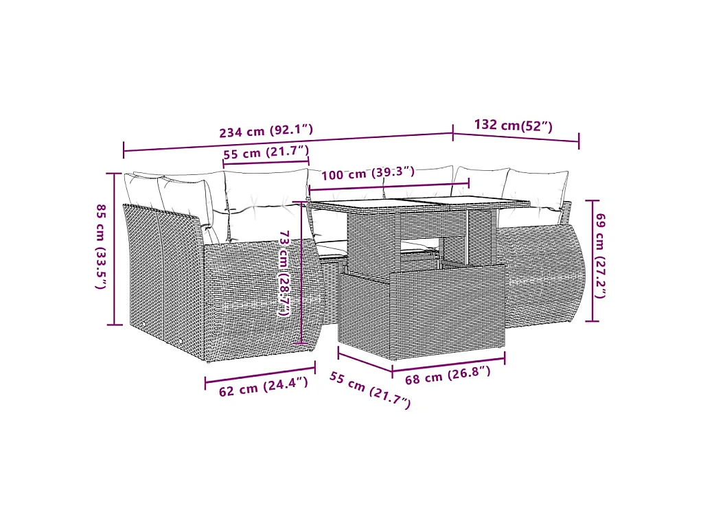 Set Divani da Giardino 7 pz con Cuscini Beige in Polyrattan