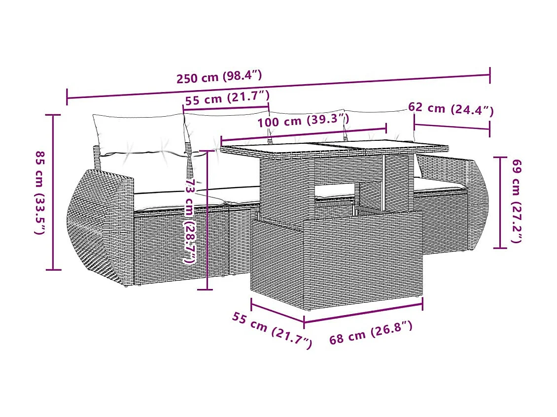 5-tlg. Garten-Sofagarnitur mit Kissen Beige Poly Rattan