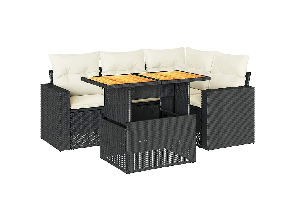 Set Divani da Giardino 5 pz con Cuscini in Polyrattan Nero