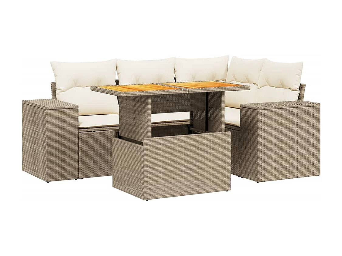 Salon de jardin avec coussins 5 pcs beige résine tressée
