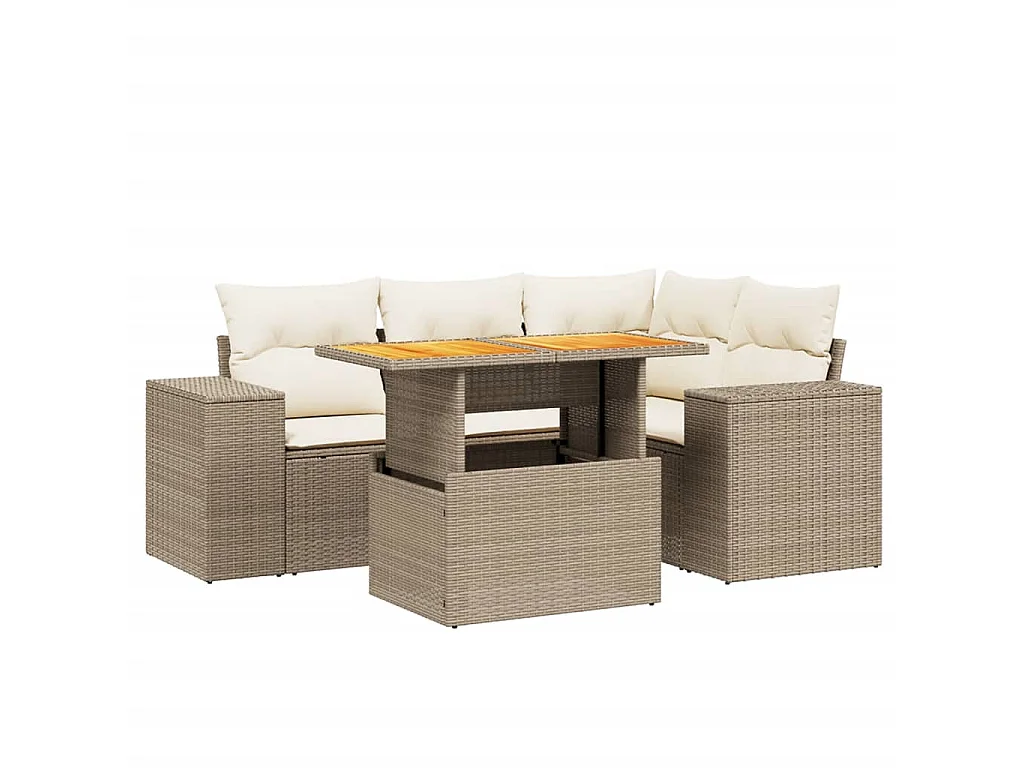 Set Divano da Giardino 5 pz con Cuscini Beige in Polyrattan