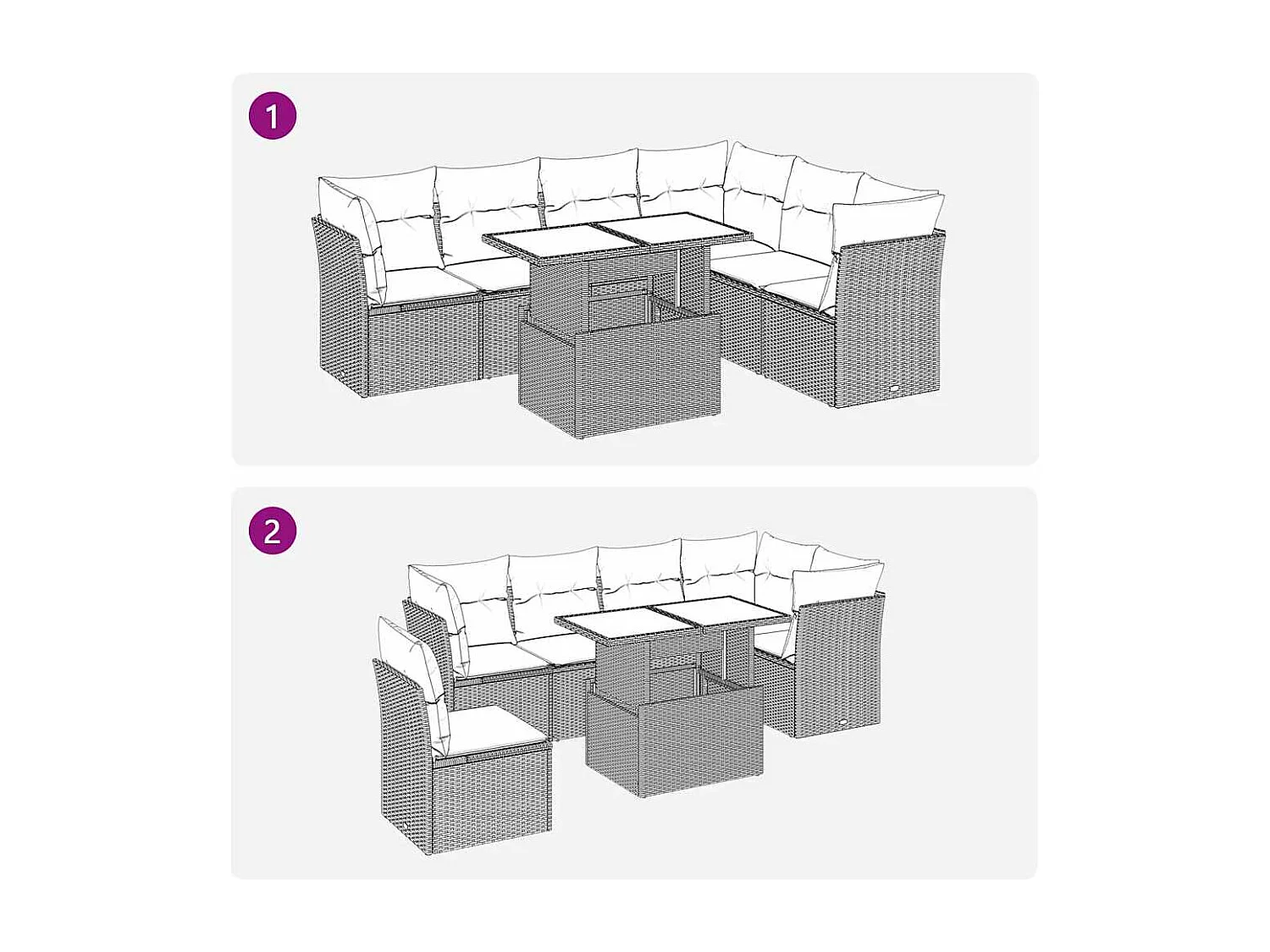 7-tlg. Garten-Sofagarnitur mit Kissen Hellgrau Poly Rattan