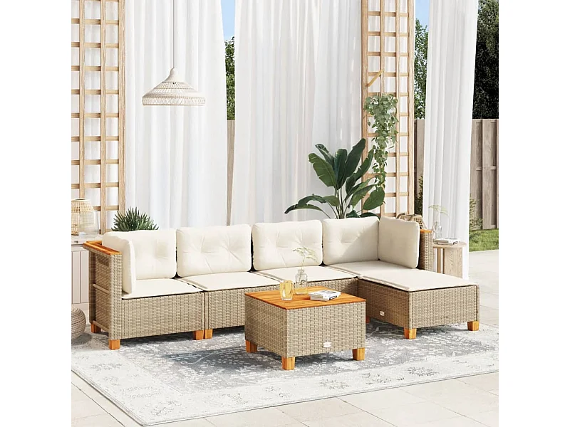 6-tlg. Garten-Sofagarnitur mit Kissen Beige Poly Rattan