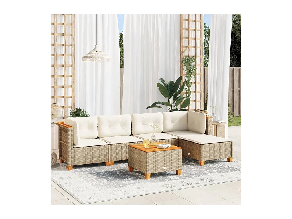 6-tlg. Garten-Sofagarnitur mit Kissen Beige Poly Rattan