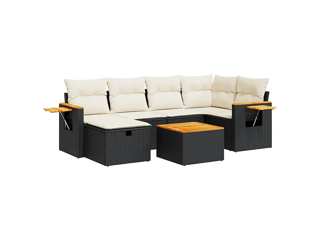 7-tlg. Garten-Sofagarnitur mit Kissen Schwarz Poly Rattan