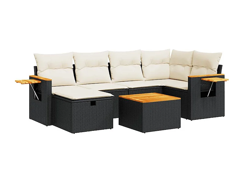Set Divani da Giardino con Cuscini 7pz Nero Polyrattan