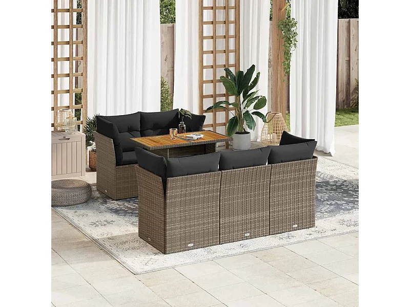 6-tlg. Garten-Sofagarnitur mit Kissen Grau Poly Rattan