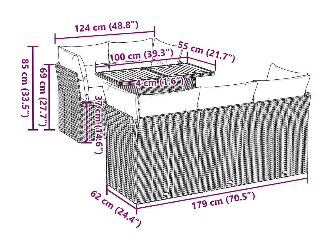 6-tlg. Garten-Sofagarnitur mit Kissen Grau Poly Rattan