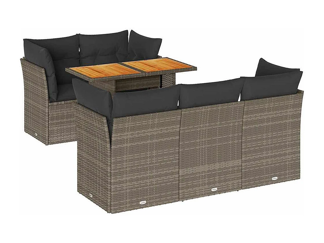 Salon de jardin 6 pcs avec coussins gris résine tressée