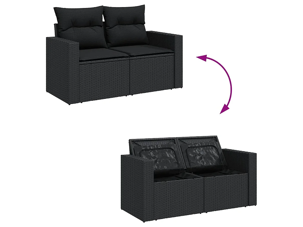 5-tlg. Garten-Sofagarnitur mit Kissen Schwarz Poly Rattan