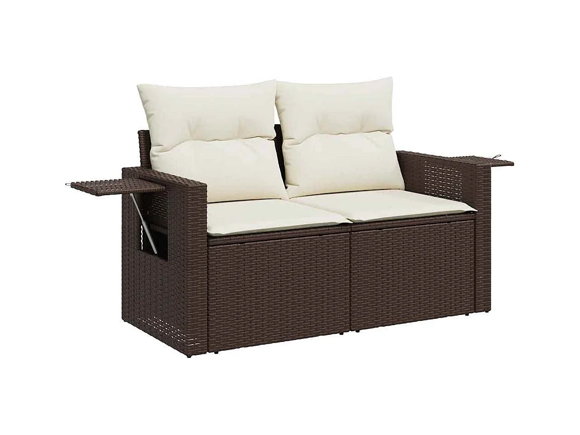 Salon de jardin avec coussins 6 pcs marron résine tressée