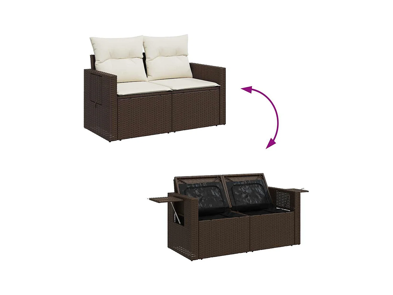Salon de jardin avec coussins 6 pcs marron résine tressée