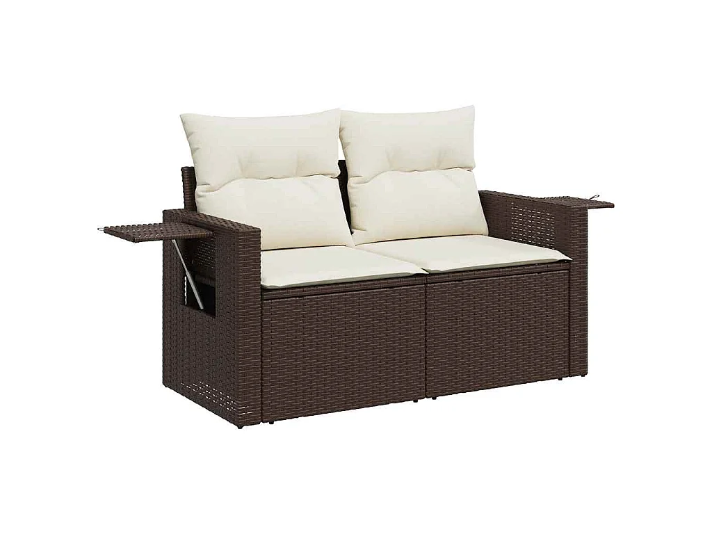 6-delige Loungeset met kussens poly rattan bruin