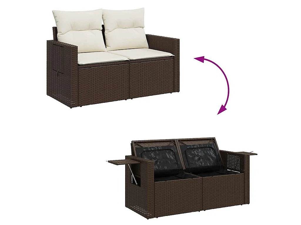 6-delige Loungeset met kussens poly rattan bruin
