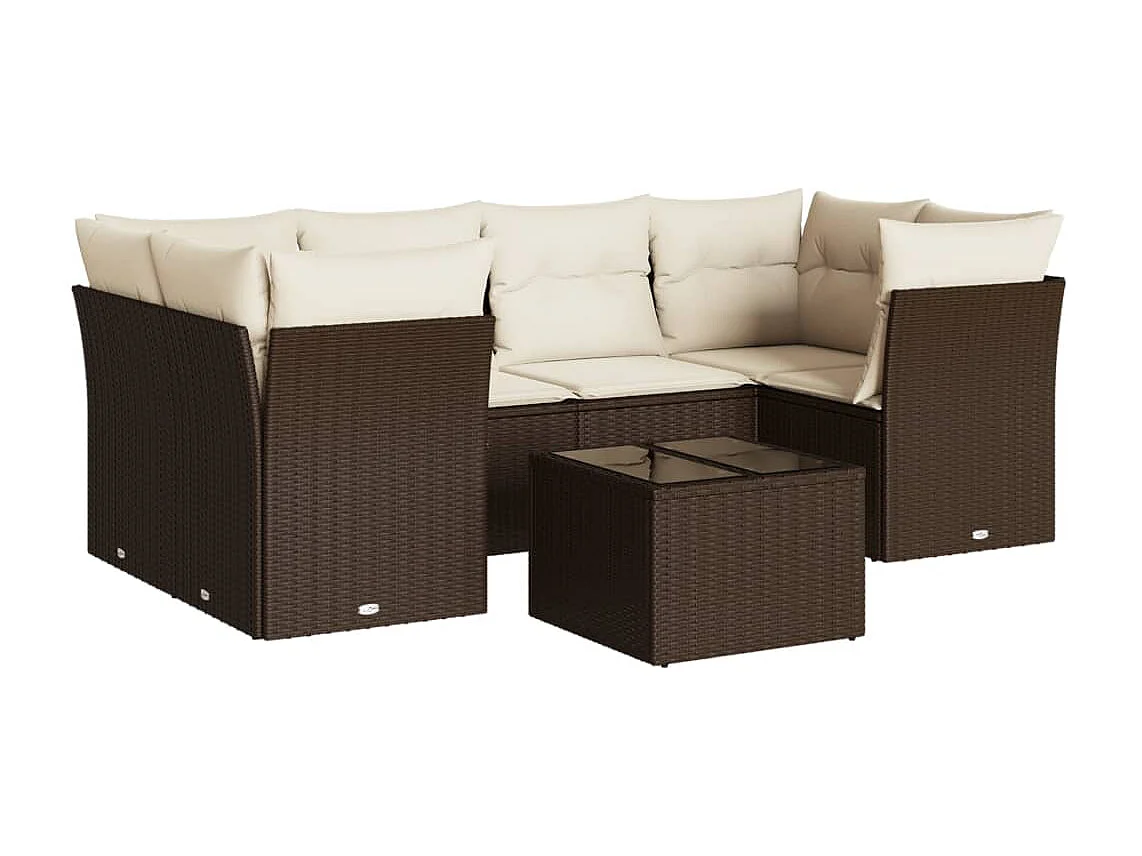 7-delige Loungeset met kussens poly rattan bruin