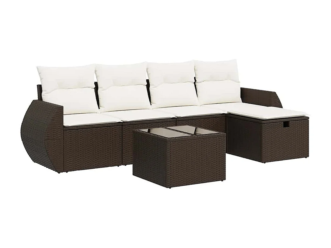 6-delige Loungeset met kussens poly rattan bruin