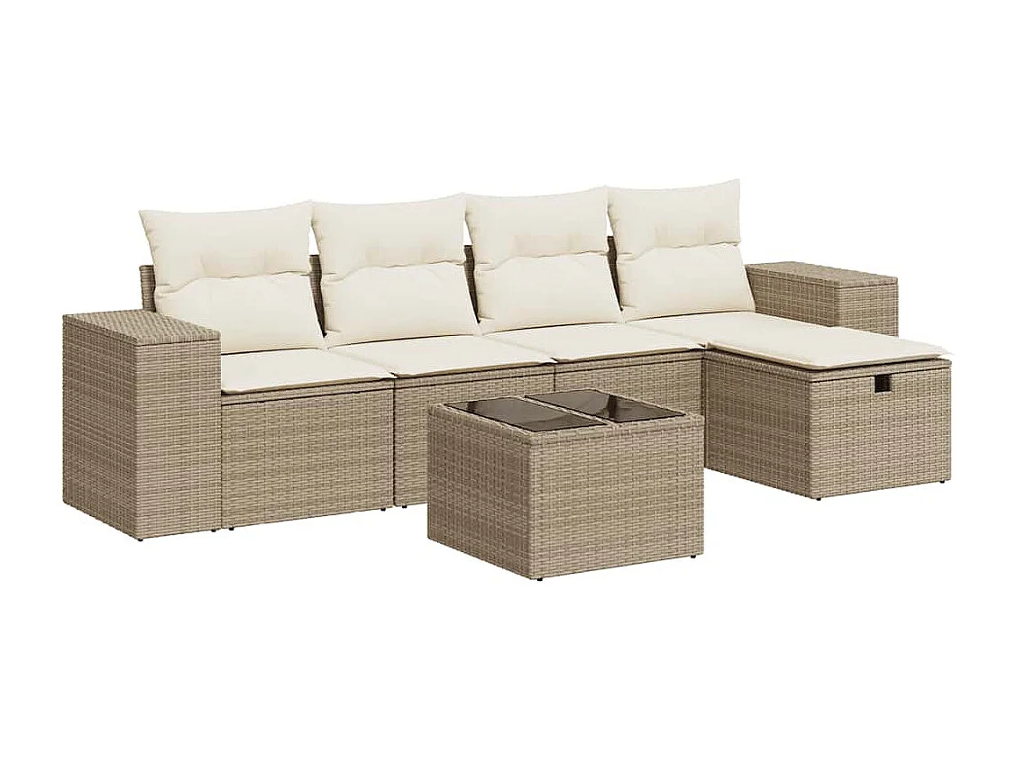 6-tlg. Garten-Sofagarnitur mit Kissen Beige Poly Rattan