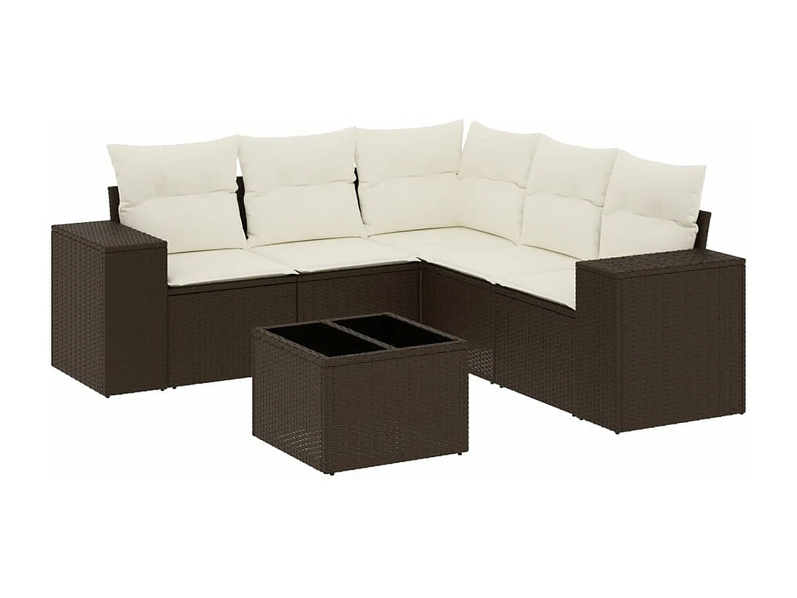 Set Divano da Giardino 6 pz con Cuscini Marrone in Polyrattan