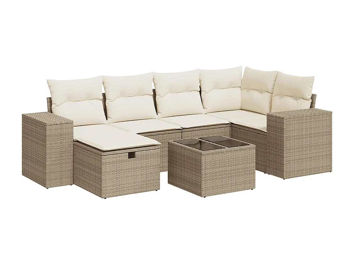 Salon de jardin avec coussins 7 pcs beige résine tressée