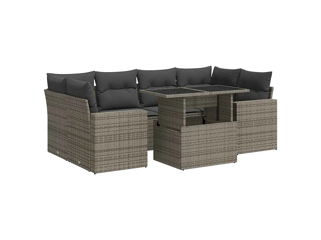 7-tlg. Garten-Sofagarnitur mit Kissen Grau Poly Rattan