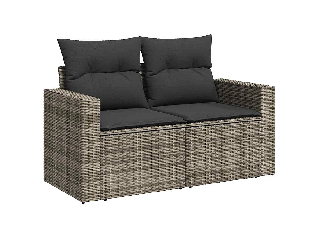 7-tlg. Garten-Sofagarnitur mit Kissen Grau Poly Rattan