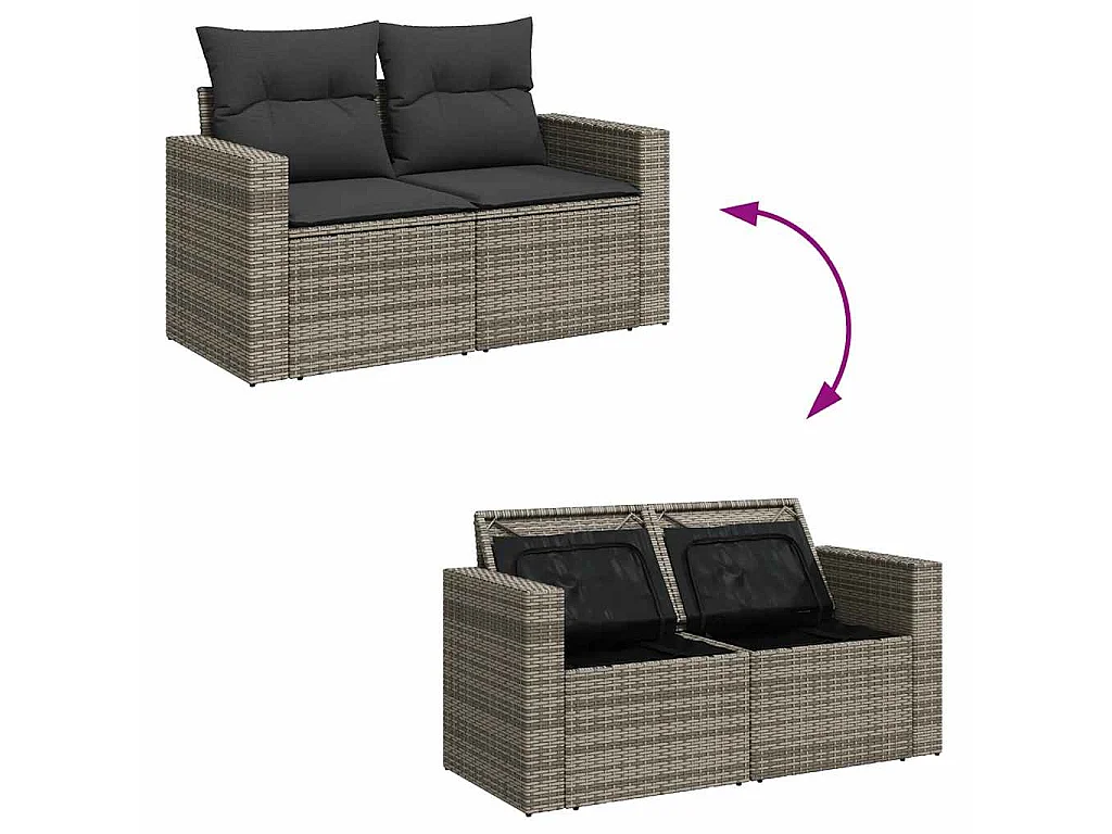 7-tlg. Garten-Sofagarnitur mit Kissen Grau Poly Rattan