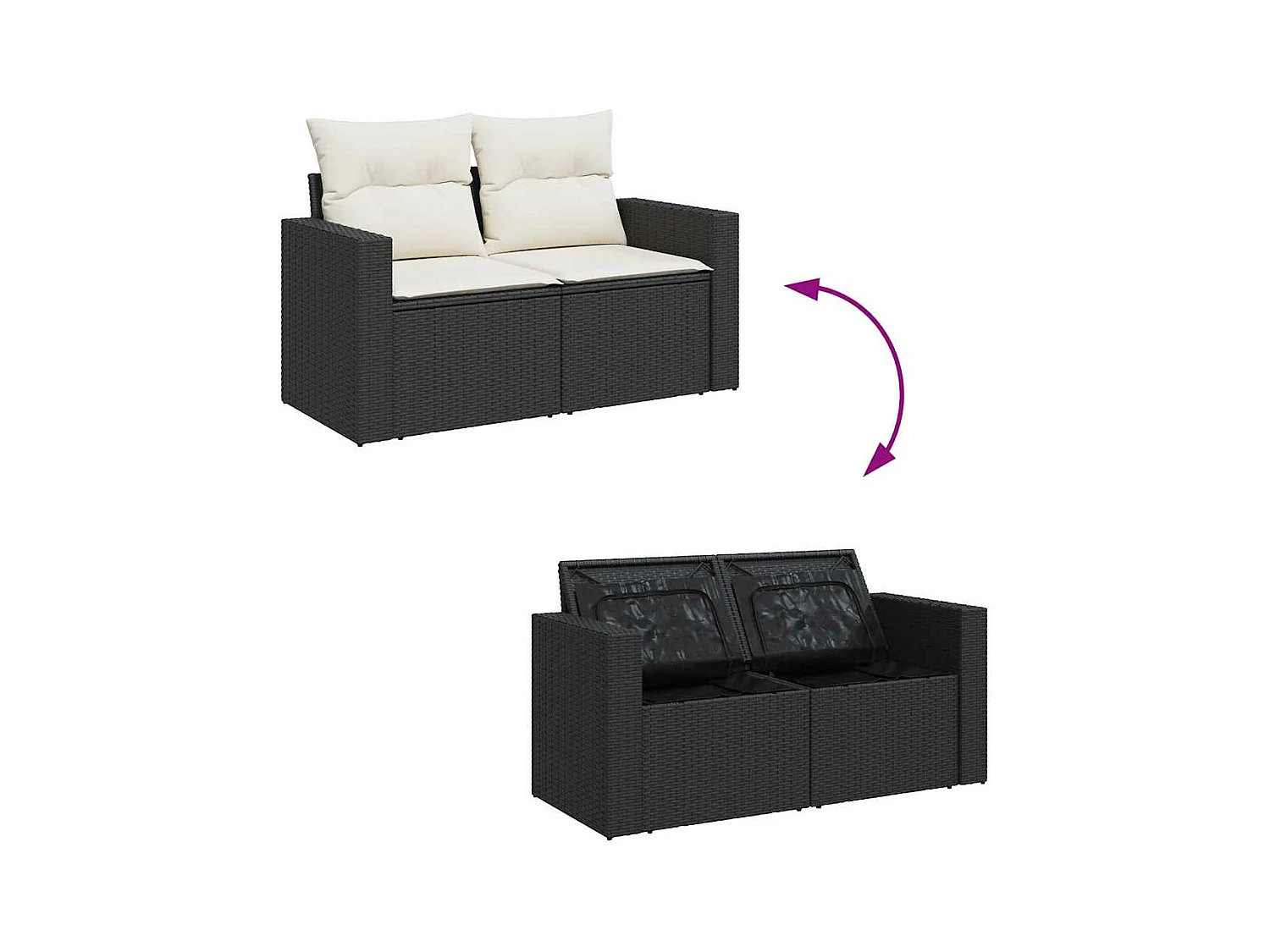 6-delige Loungeset met kussens poly rattan zwart