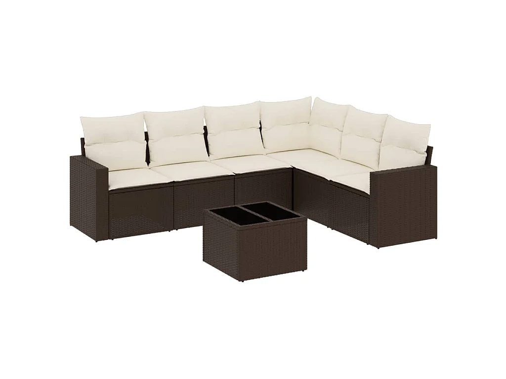 7-tlg. Garten-Sofagarnitur mit Kissen Braun Poly Rattan