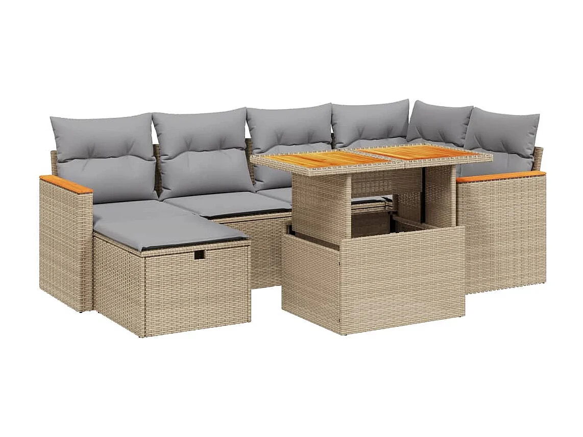 Salon de jardin avec coussins 7 pcs beige résine tressée