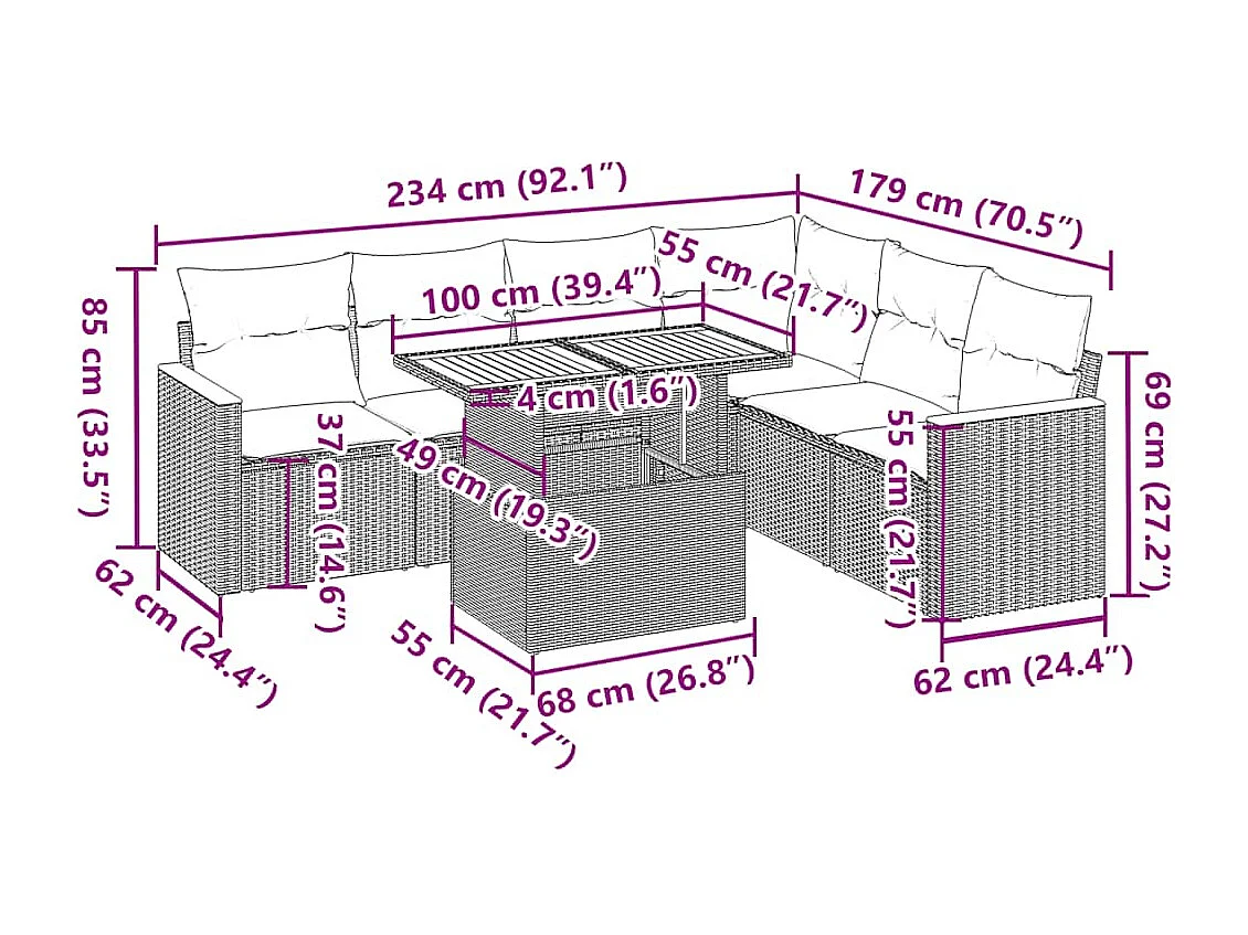 Set Divani da Giardino con Cuscini 7pz Nero Polyrattan Acacia