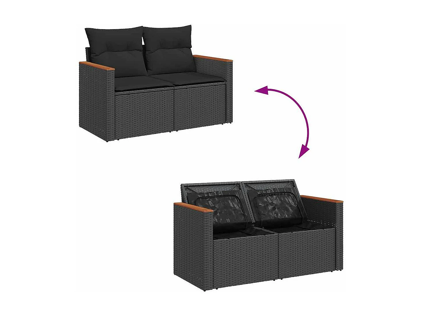 7-tlg. Garten-Sofagarnitur mit Kissen Schwarz Poly Rattan