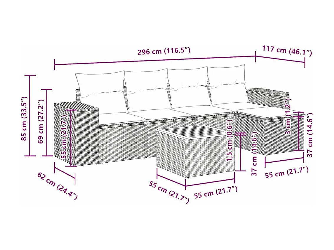 Salon de jardin avec coussins 6 pcs beige résine tressée