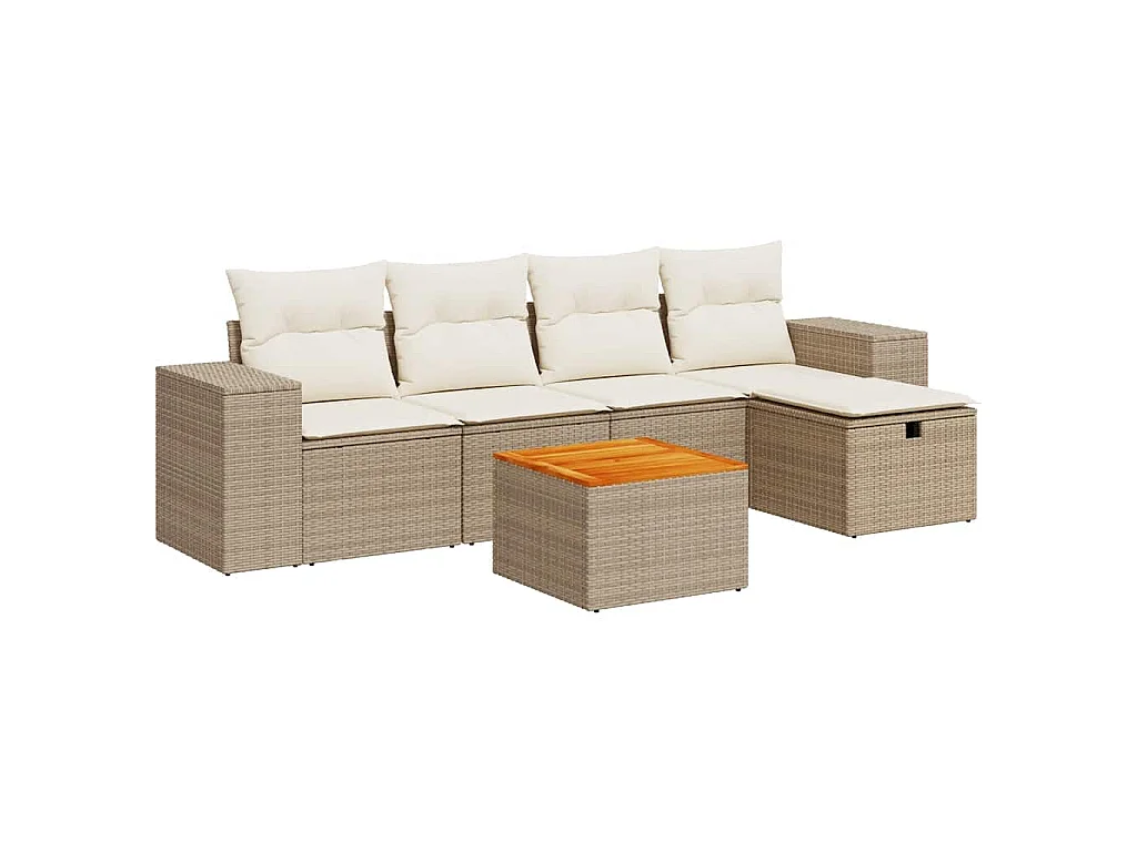 6-tlg. Garten-Sofagarnitur mit Kissen Beige Poly Rattan