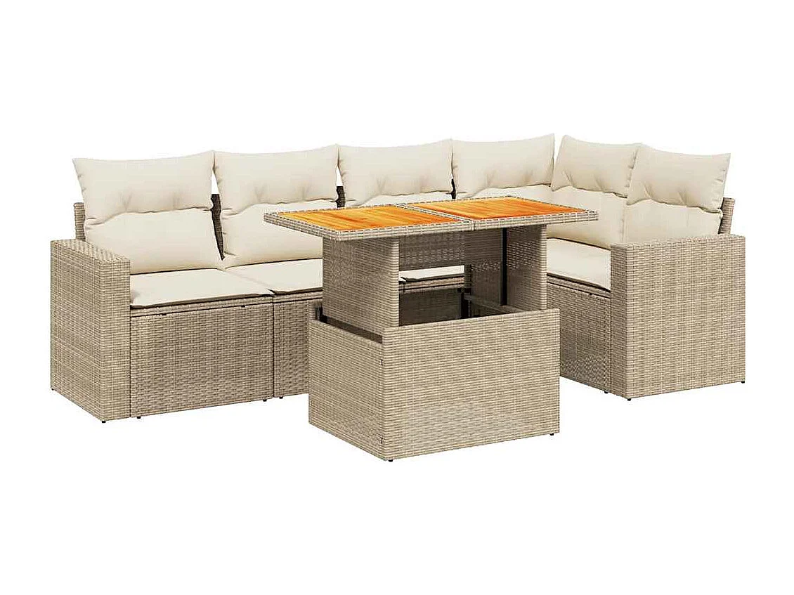 Set Divano da Giardino 6 pz con Cuscini Beige in Polyrattan