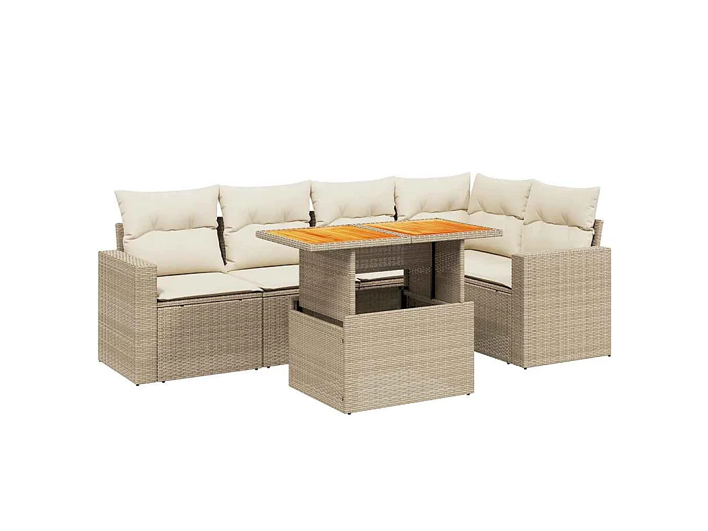 Set Divano da Giardino 6 pz con Cuscini Beige in Polyrattan