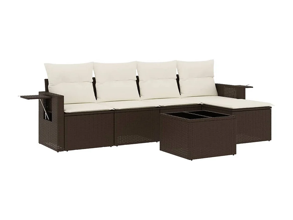 6-delige Loungeset met kussens poly rattan bruin